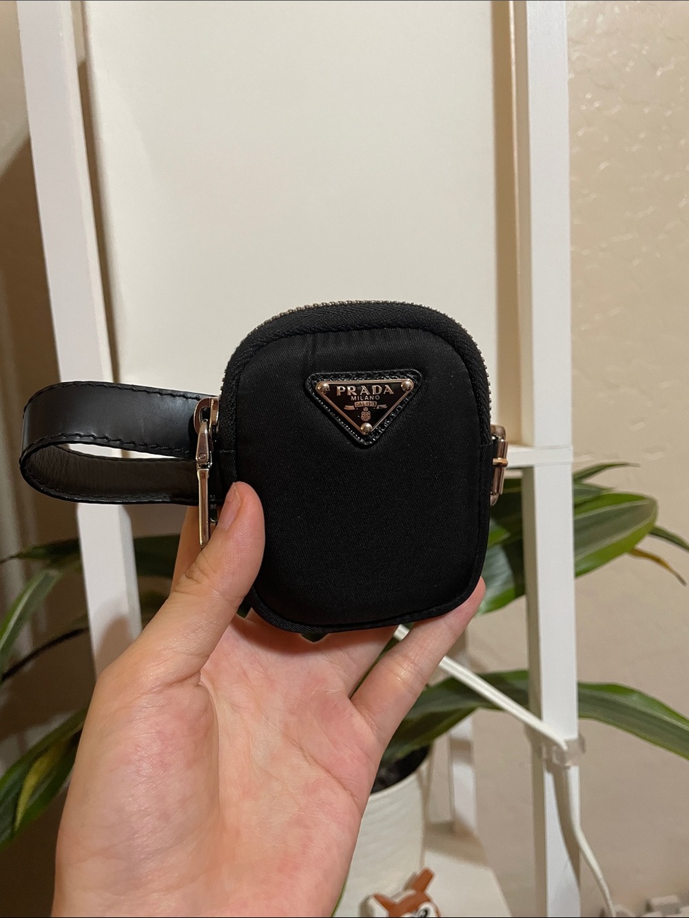 Prada Black Nylon Anklet/Wristlet Pouch with Leather Strap